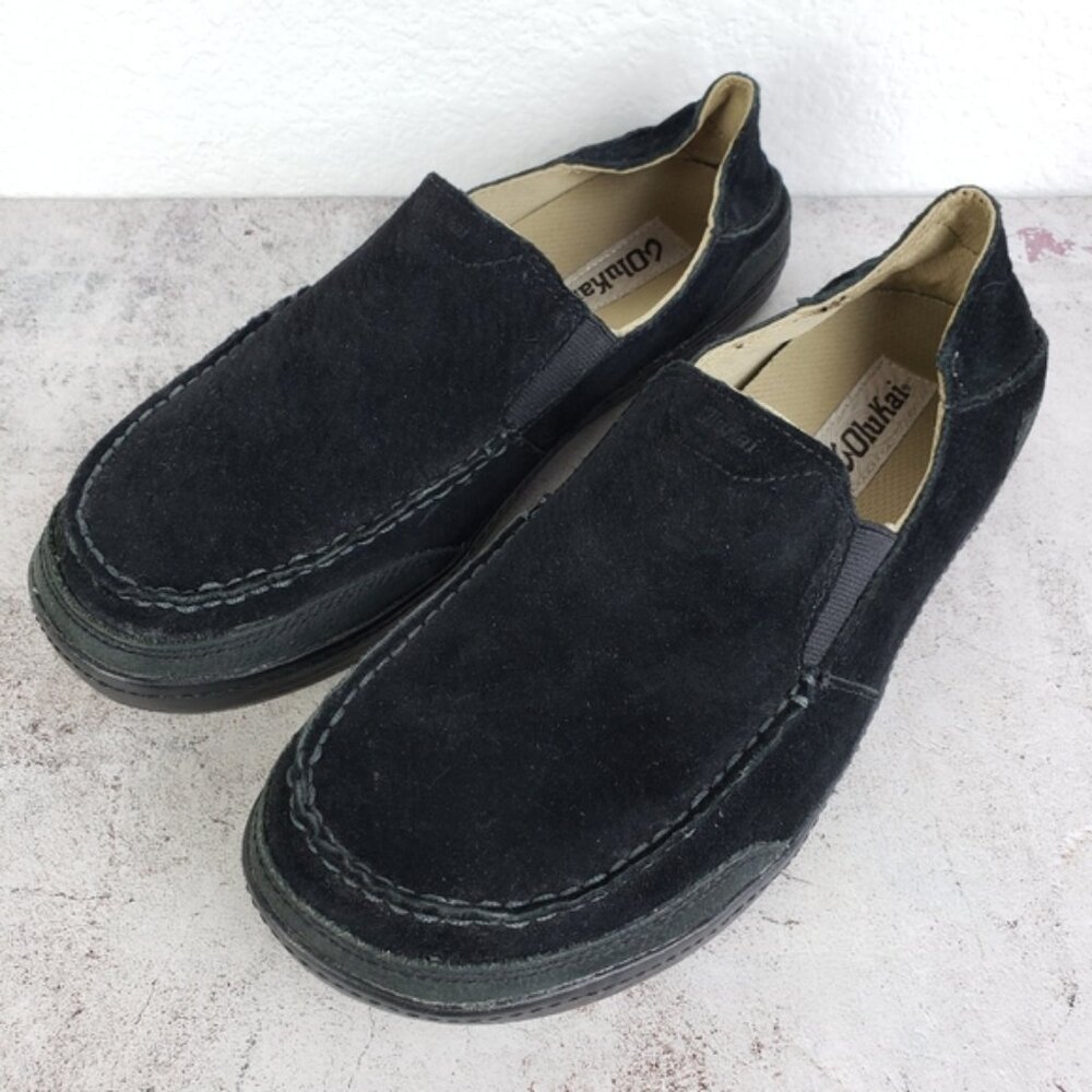 OluKai Puhalu Black Suede Leather Slip On Casual Shoes Men's size 9M EU 42 - Picture 2 of 12